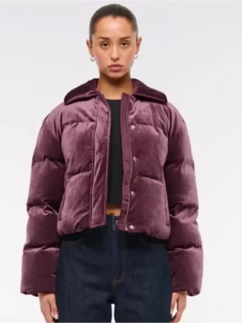 Abercrombie and Fitch Women's Quilted Velvet Puffer Jacket XS - Burgundy